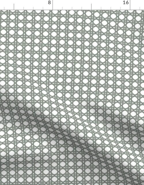 Sage Green  on White Rattan Caning Pattern Fabric