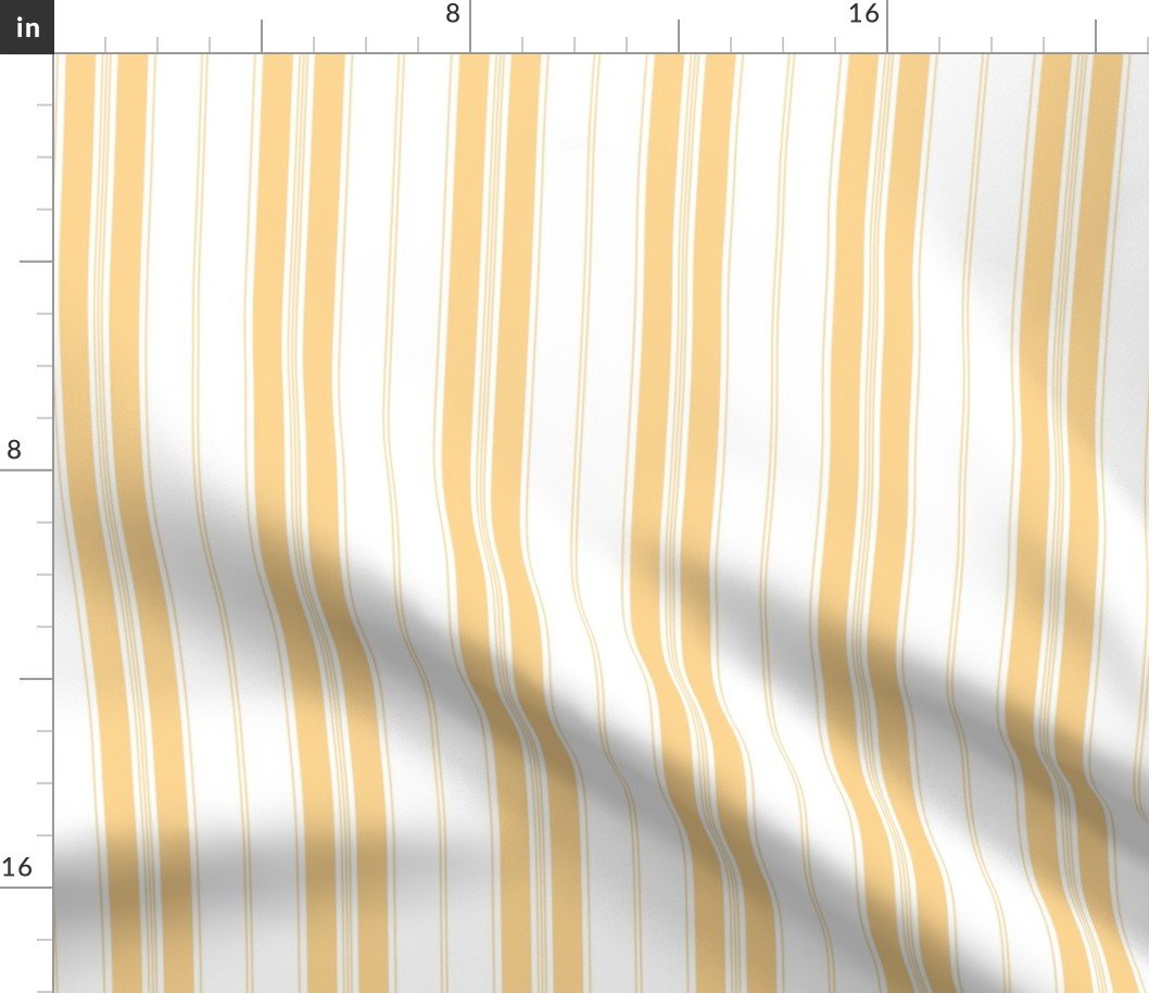 Samoan Sun Yellow and White Narrow Vintage Provincial French Chateau Ticking Stripe Fabric Samoan Sun Yellow and White Narrow Vintage Provincial French Chateau Ticking Stripe Fabric