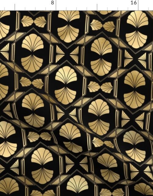 Scallop Shells in Black and Gold Art Deco Vintage Foil Pattern Fabric