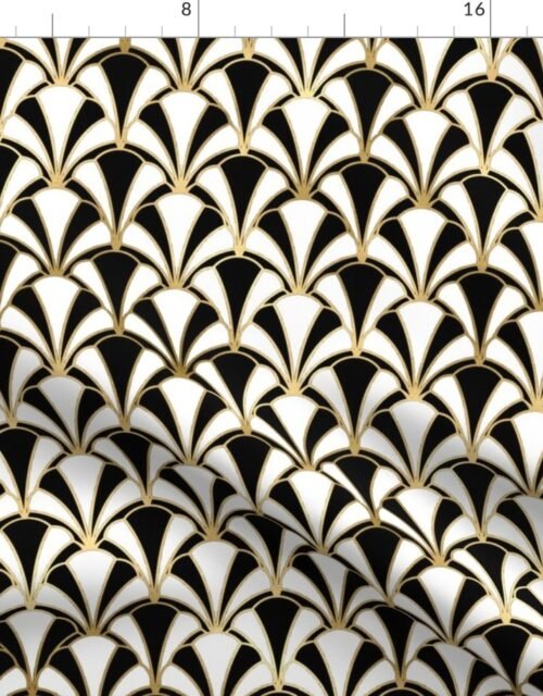 Scallop Shells in Black and Gold Art Deco Vintage Foil Pattern Fabric
