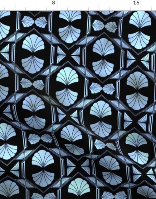 Scallop Shells in Black and Pearl Art Deco Vintage Foil Pattern Fabric