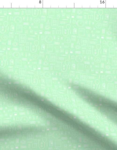 Scrubs Green with White Outlined Drawings of Medical Symbols Fabric