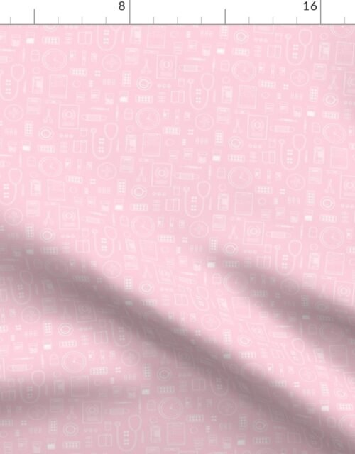Scrubs Pink with White Outlined Drawings of Medical Symbols Fabric