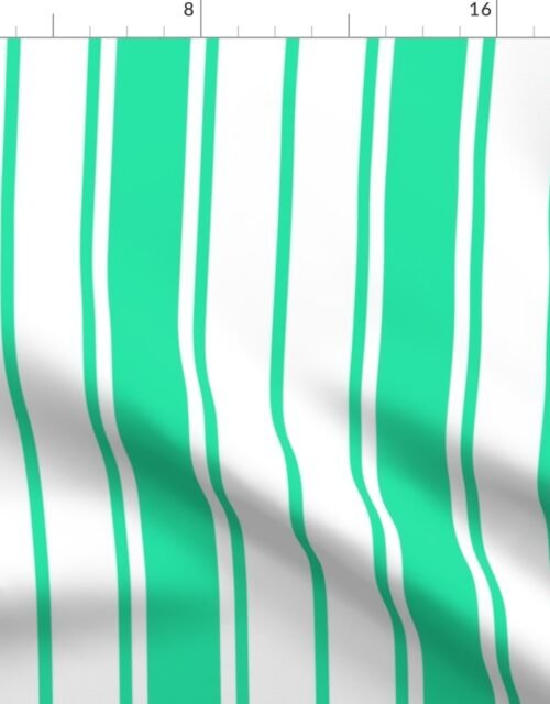 Sea Mint Green and White Vertical French Stripe Fabric