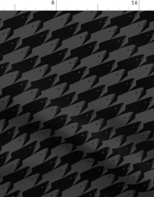 Sharkstooth Sharks Pattern Repeat in Black and Grey Fabric