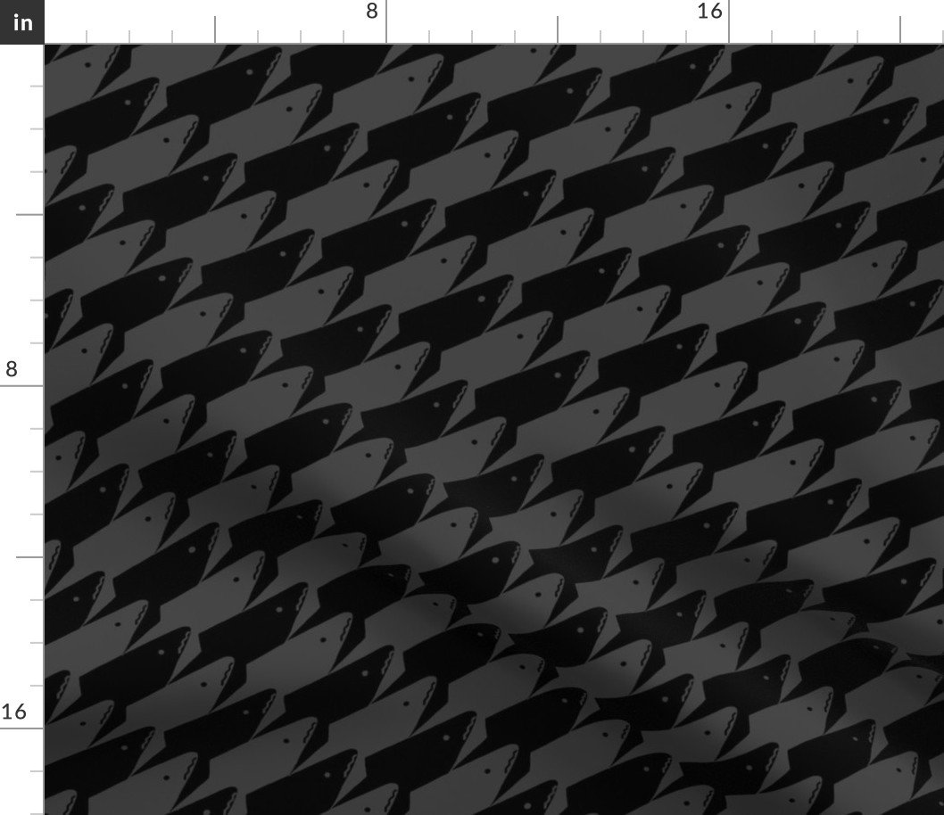 Sharkstooth Sharks Pattern Repeat in Black and Grey Fabric Sharkstooth Sharks Pattern Repeat in Black and Grey Fabric