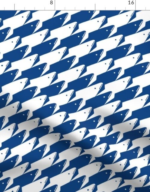 Sharkstooth Sharks Pattern Repeat in White and Blue Fabric
