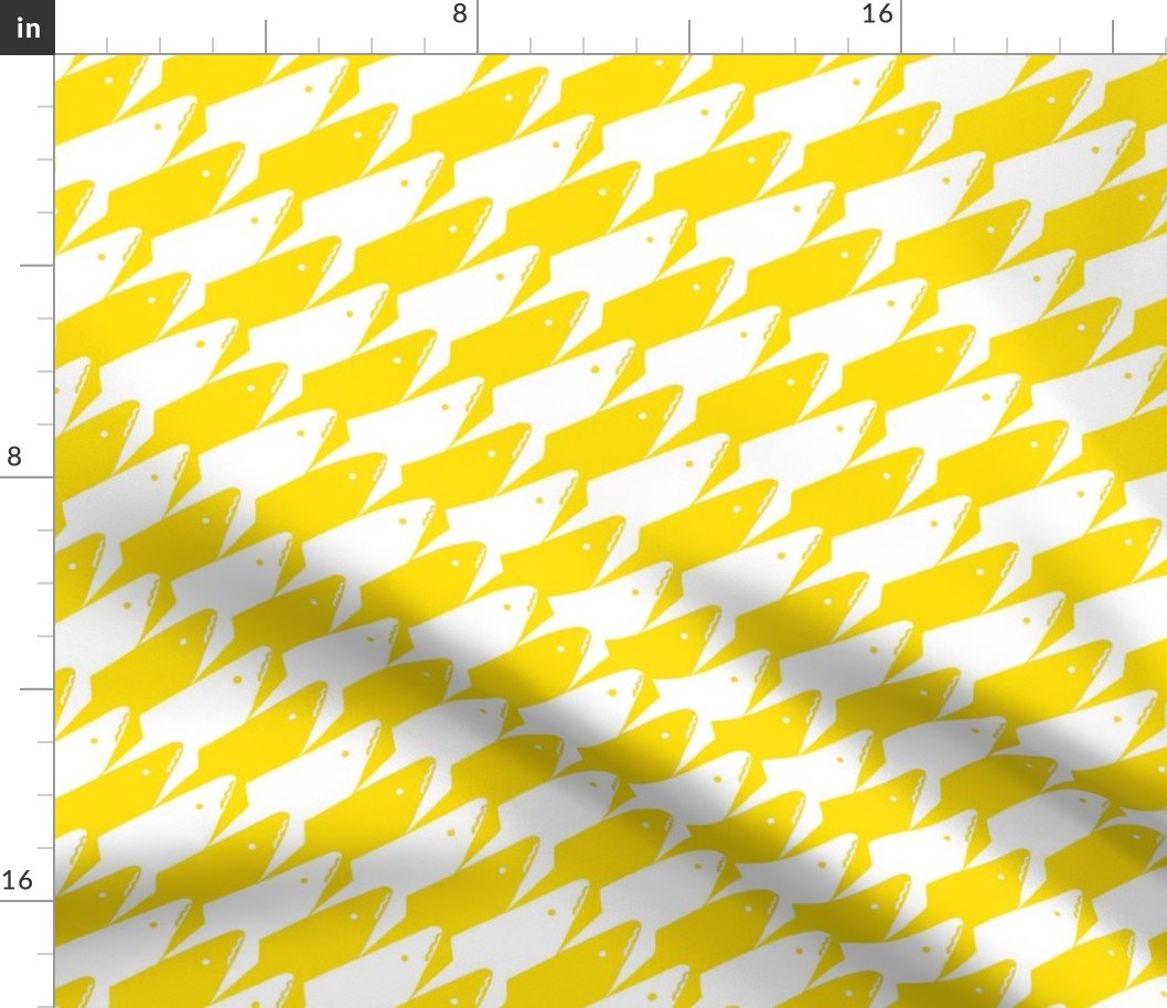 Sharkstooth Sharks Pattern Repeat in White and Yellow Fabric Sharkstooth Sharks Pattern Repeat in White and Yellow Fabric