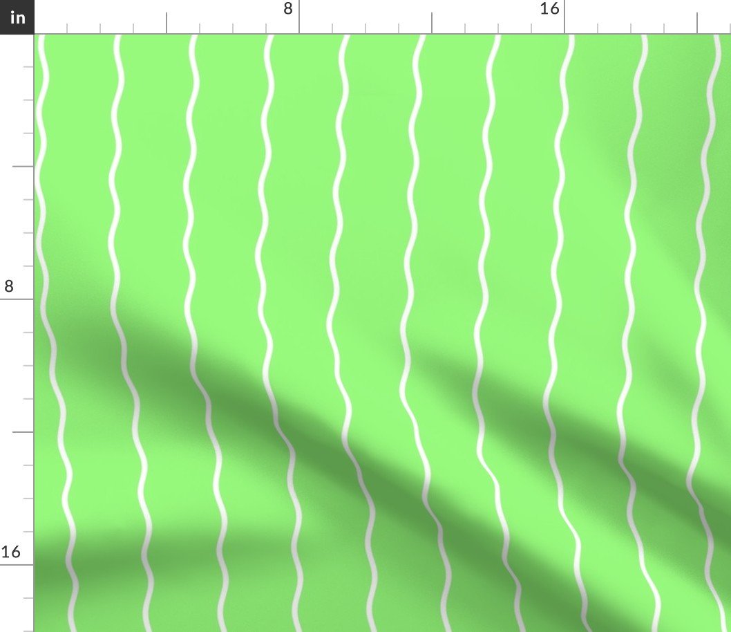 Single Squiggly Light Green Lines on White Fabric Single Squiggly Light Green Lines on White Fabric