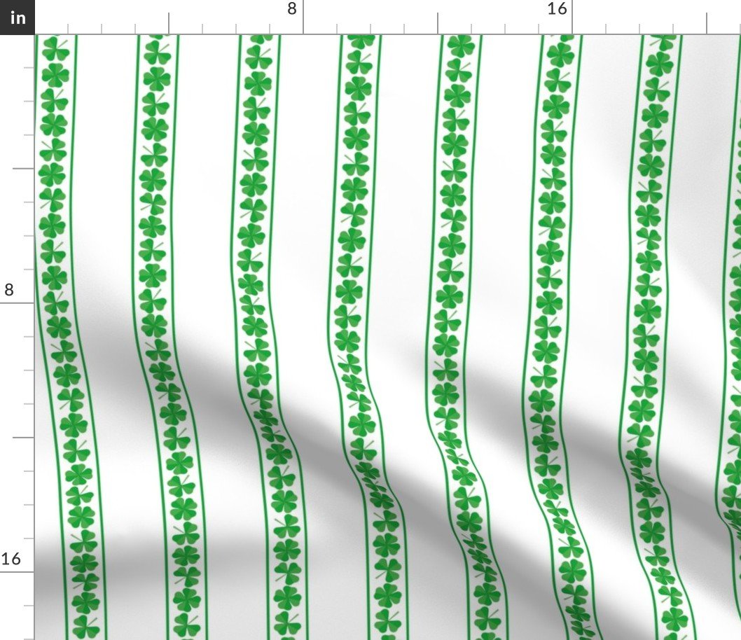 Single Striped St. Patricks 3 and 4-Leafed Shamrocks in Kelly Green on White Fabric Single Striped St. Patricks 3 and 4-Leafed Shamrocks in Kelly Green on White Fabric