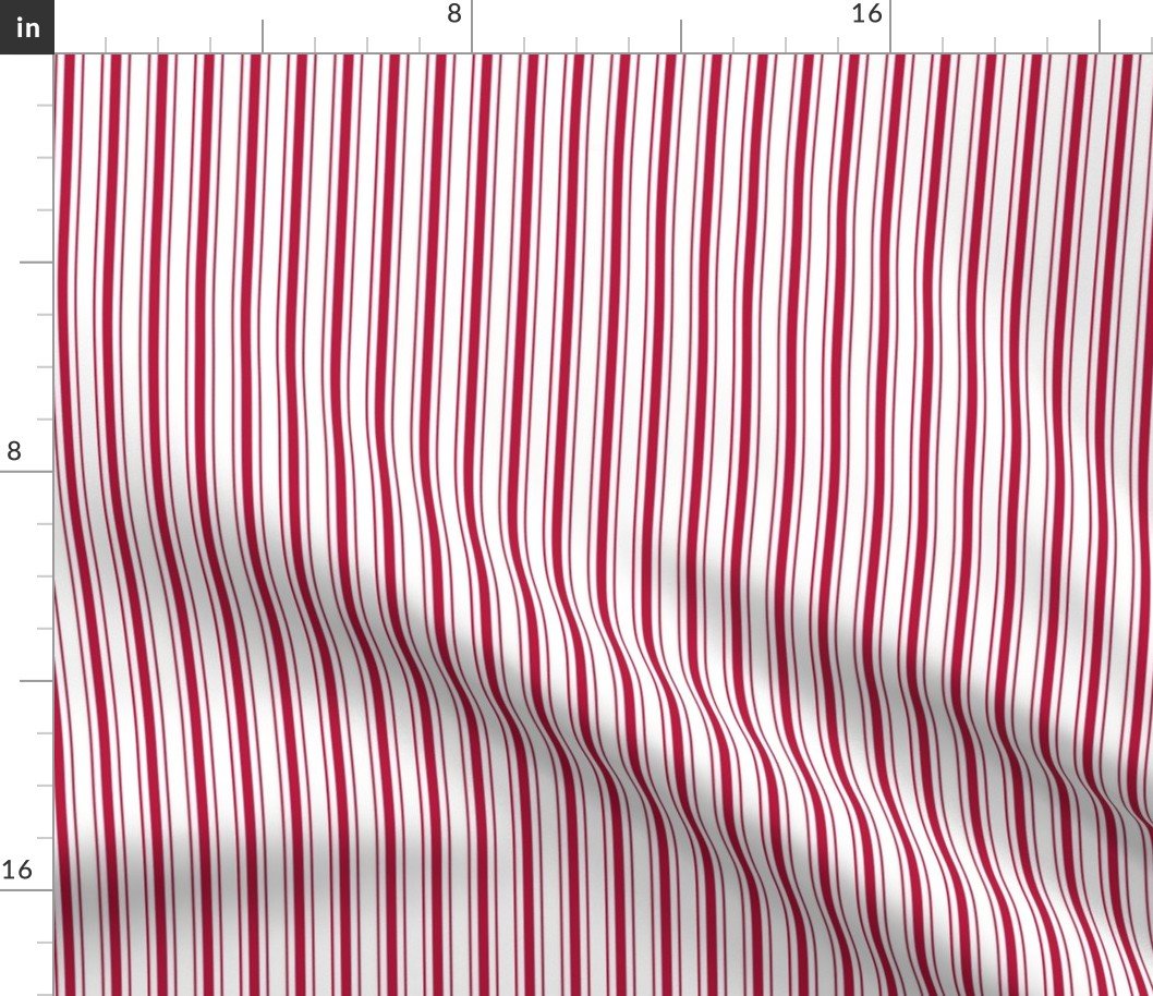 Small Alabama State Crimson Red and White Vertical Ticking Stripes Fabric Small Alabama State Crimson Red and White Vertical Ticking Stripes Fabric