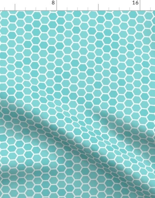 Small Aqua Blue Honeycomb Bee Hive Geometric Hexagonal Design Fabric