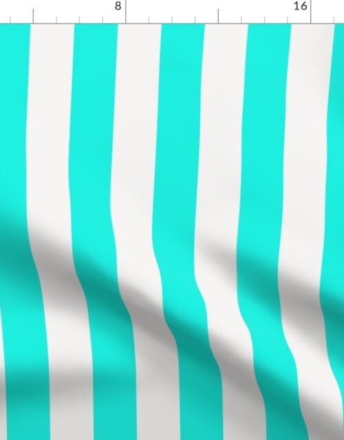 Small Aqua and Broken White Cabana Beach Vertical Stripe Fabric