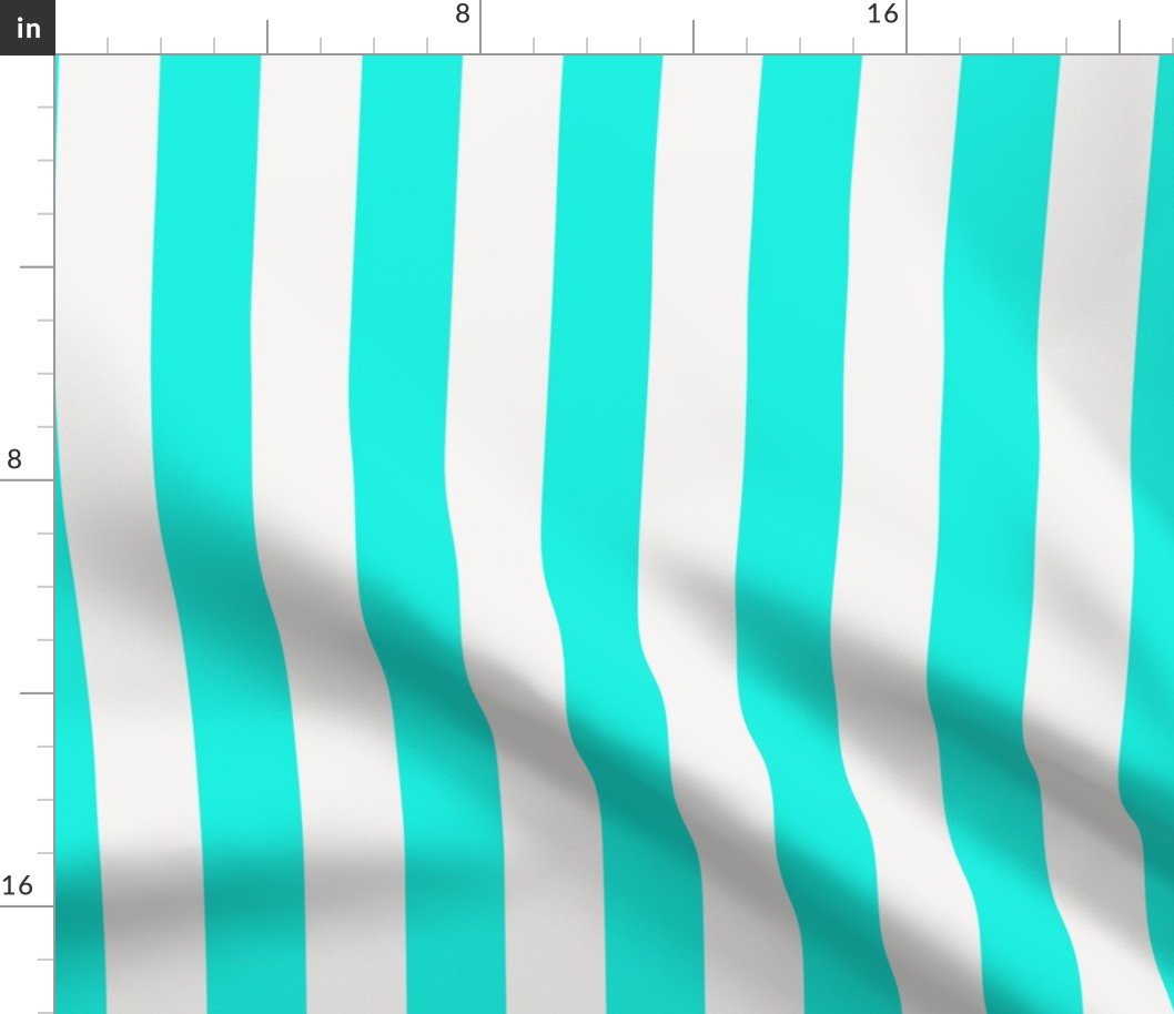 Small Aqua and Broken White Cabana Beach Vertical Stripe Fabric Small Aqua and Broken White Cabana Beach Vertical Stripe Fabric