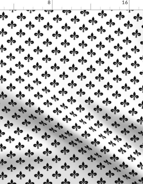 Small Black French Fleur de Lis on White Fabric