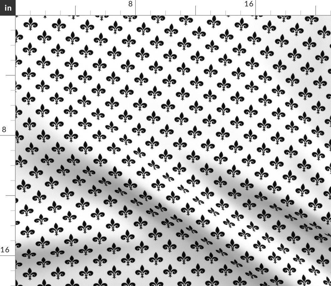 Small Black French Fleur de Lis on White Fabric Small Black French Fleur de Lis on White Fabric