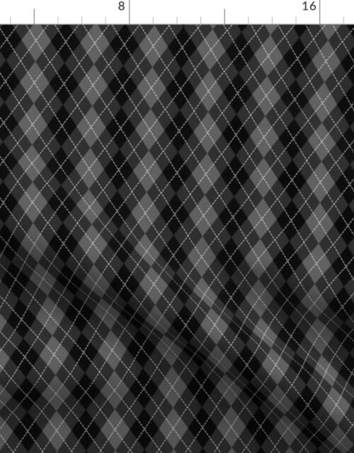 Small Black Grey and White Black Argyle Diamond Check Fabric