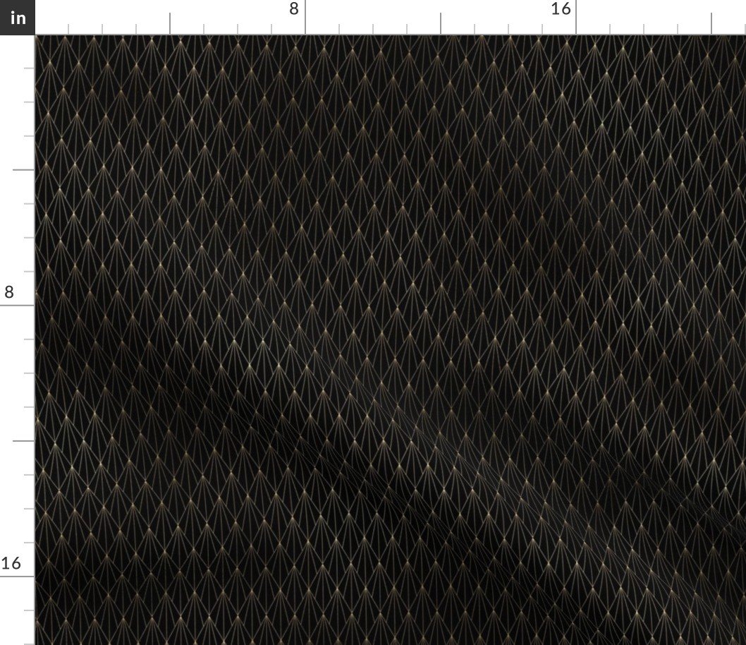 Small Black and Gold Foil Vintage Fan Art Deco Pattern Fabric