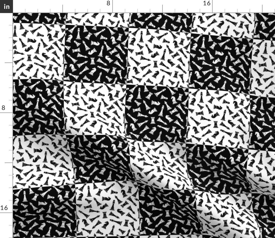 Small Black and White Chess Checker Board Pieces in Chess Square Pattern Fabric