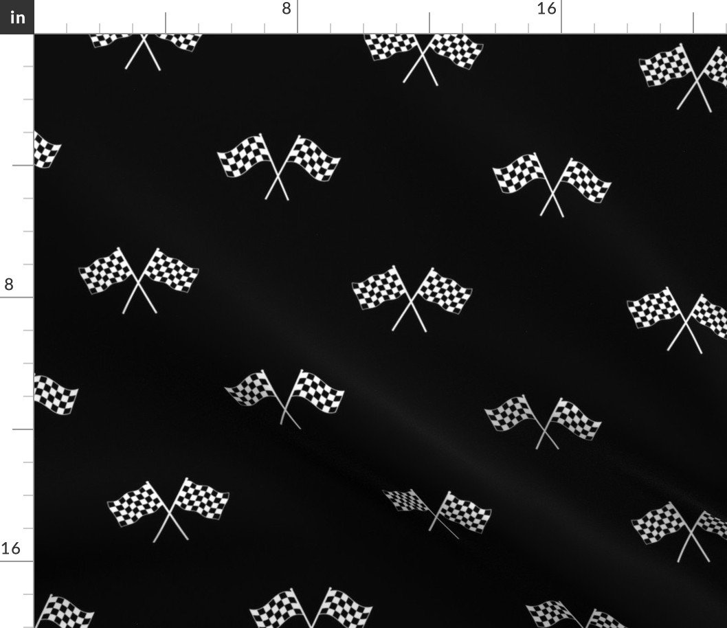 Small Black and White Classic Chequered Flags on Black Fabric Small Black and White Classic Chequered Flags on Black Fabric