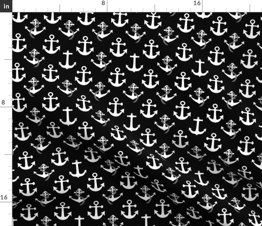 Small Black and White Nautical Anchor Pattern Fabric Small Black and White Nautical Anchor Pattern Fabric
