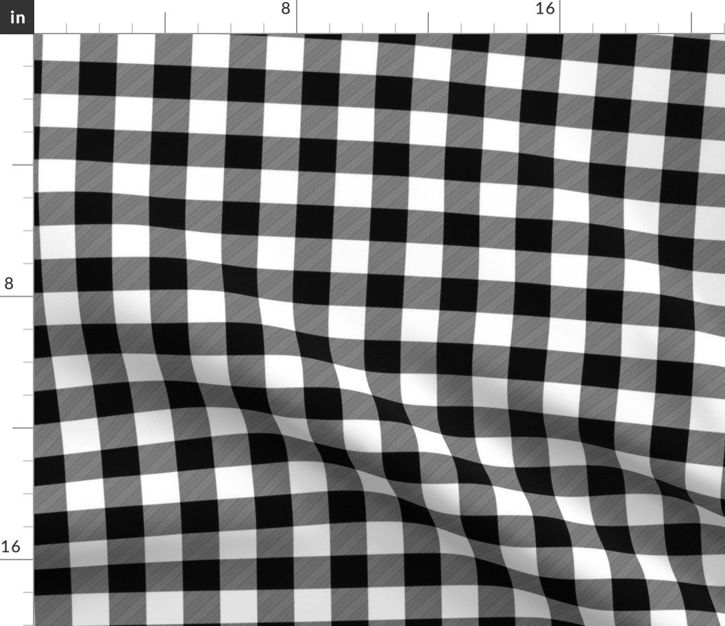 Small Black and White Rustic Cowboy Cabin Buffalo Check Plaid 1 inch Fabric