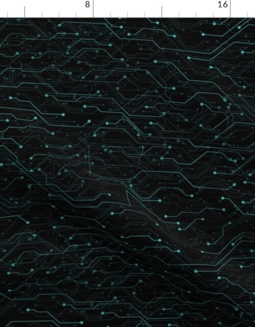 Small Bright Aqua Neon Computer Motherboard Circuitry Fabric