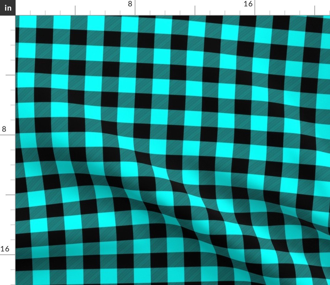 Small Bright Aqua Rustic Cowboy Cabin Buffalo Check Plaid 1 inch Fabric