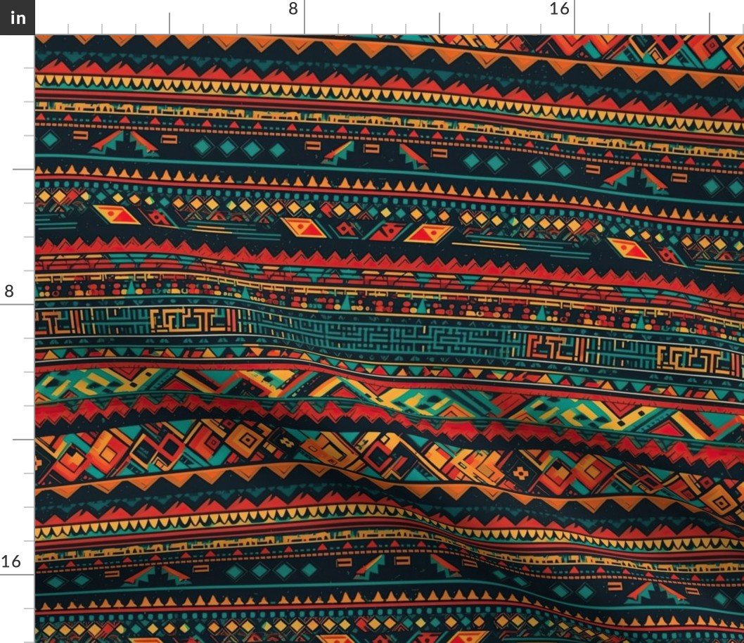 Small Bright Multicolored Geometric Aztec Pattern Fabric