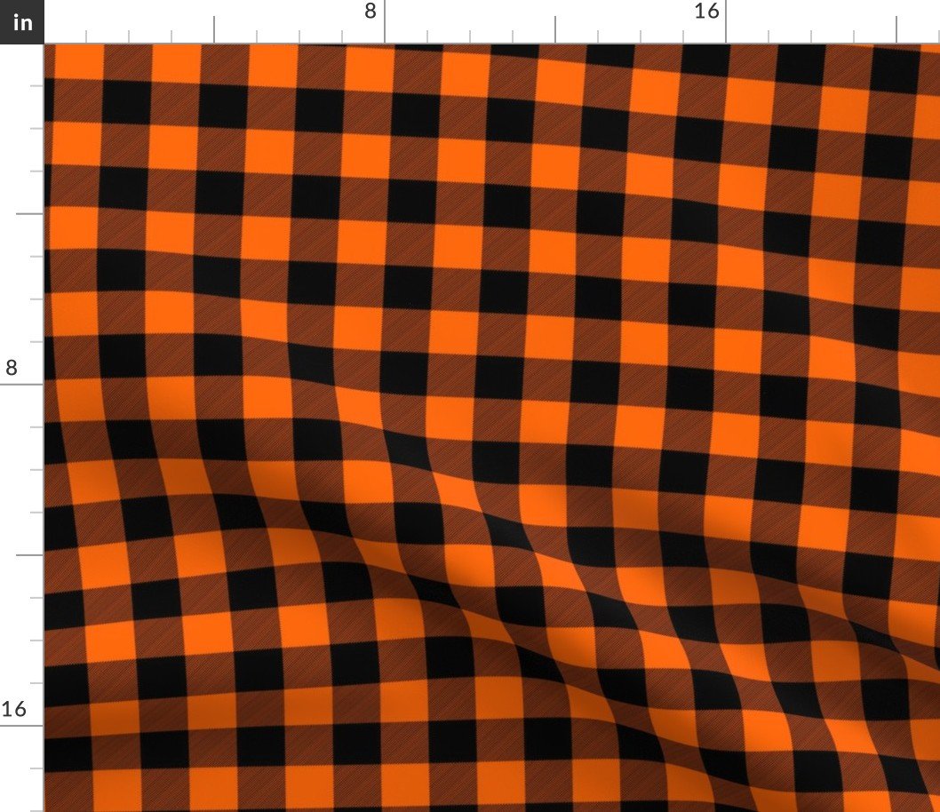 Small Bright Orange Rustic Cowboy Cabin Buffalo Check Plaid 1 inch Fabric Small Bright Orange Rustic Cowboy Cabin Buffalo Check Plaid 1 inch Fabric