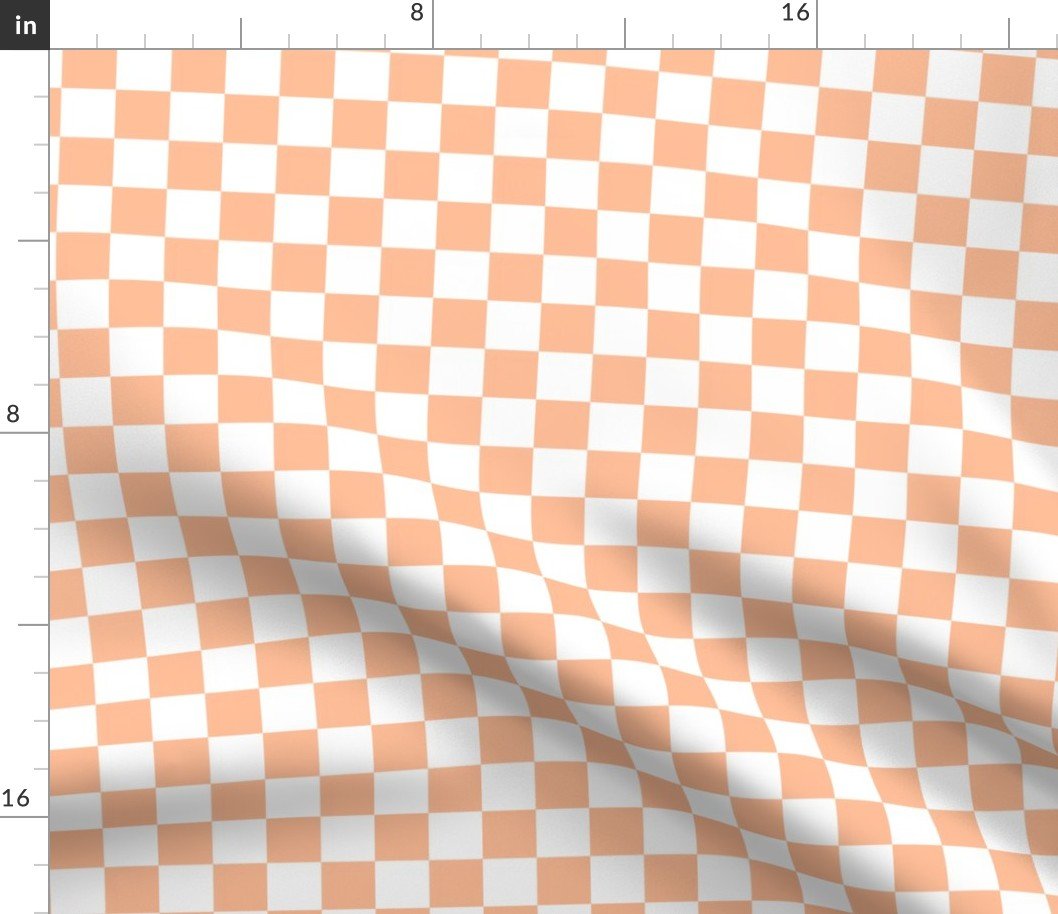 Small Checkerboard Checks in Peach Fuzz Color of the Year 2024 and White Fabric