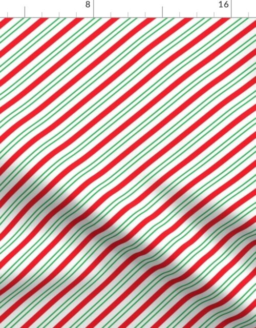 Small Classic Red Green Diagonal Christmas Candy Stripes Fabric