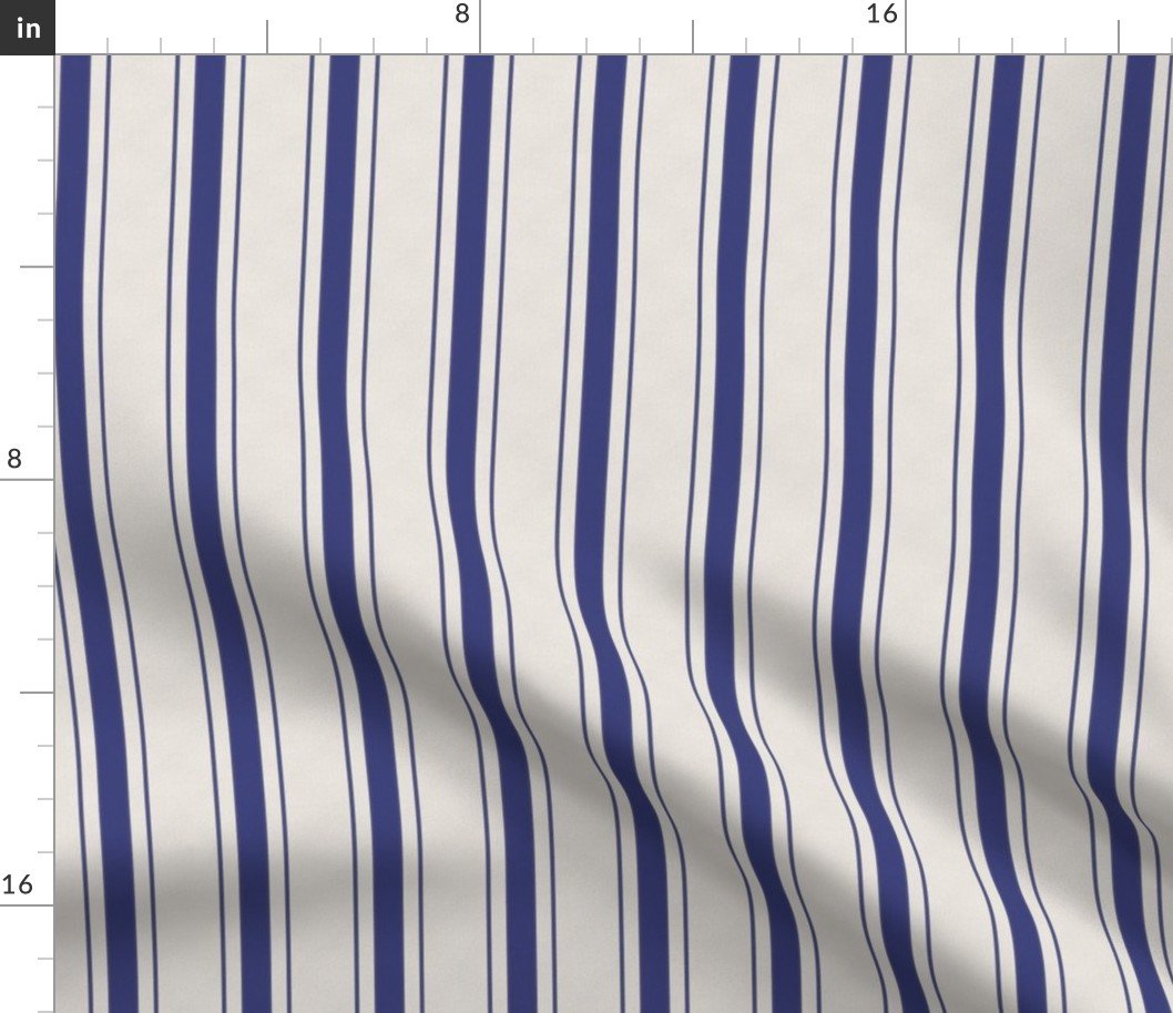 Small Cornflower Blue Antique Vintage Mattress Ticking Stripe on Cream Fabric Small Cornflower Blue Antique Vintage Mattress Ticking Stripe on Cream Fabric