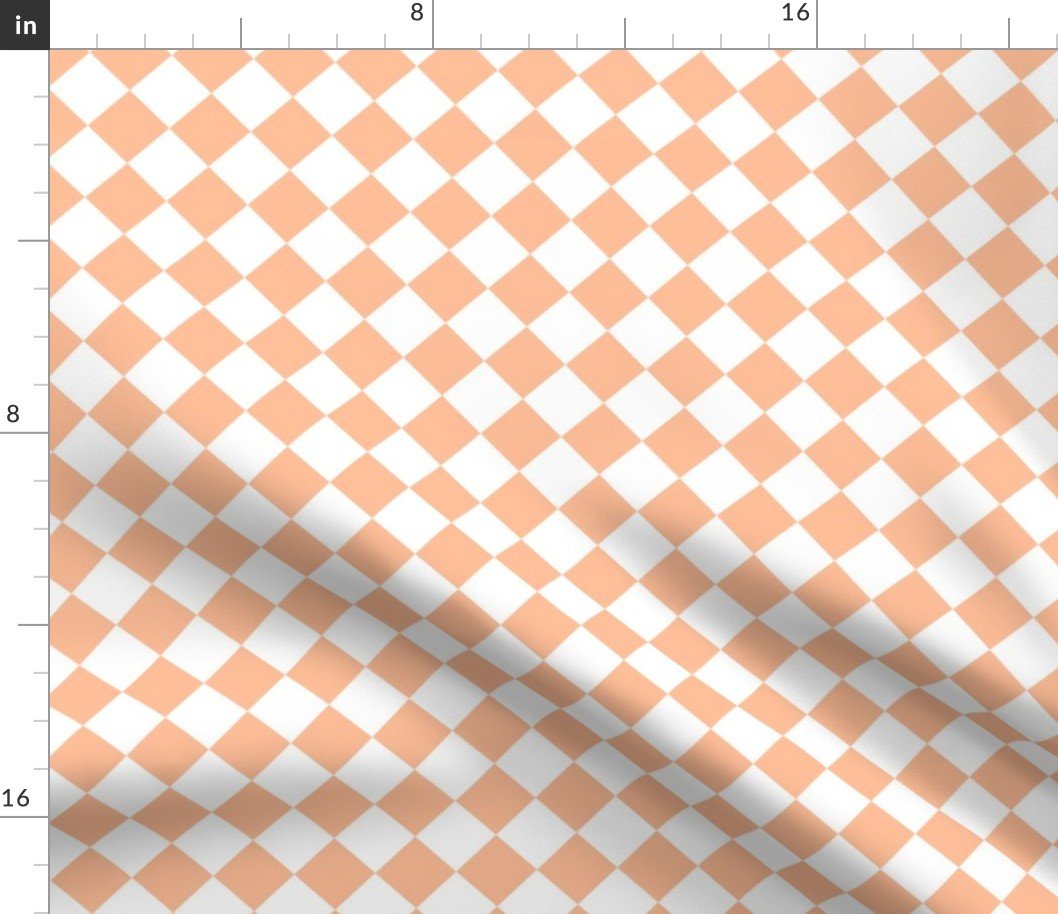 Small Diagonal Diamond Checks in Peach Fuzz Color of the Year 2024 and White Fabric