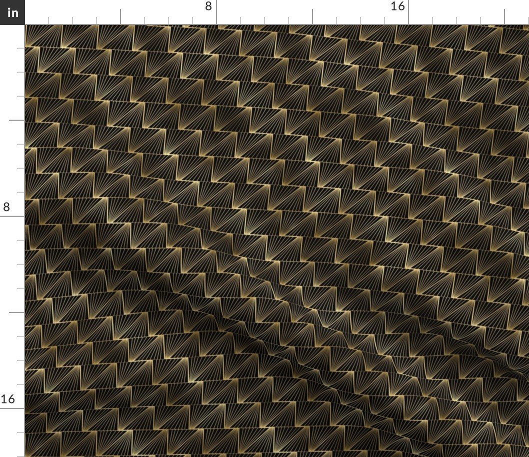 Small Diagonal Triangles in Black and Gold Vintage Faux Foil Art Deco Vintage Foil Pattern Fabric