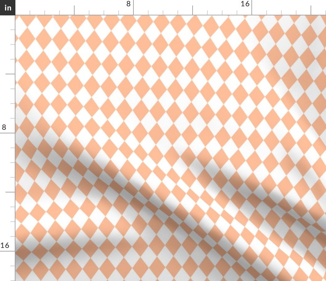 Small Diamond Checks in Peach Fuzz Color of the Year 2024 and White Fabric