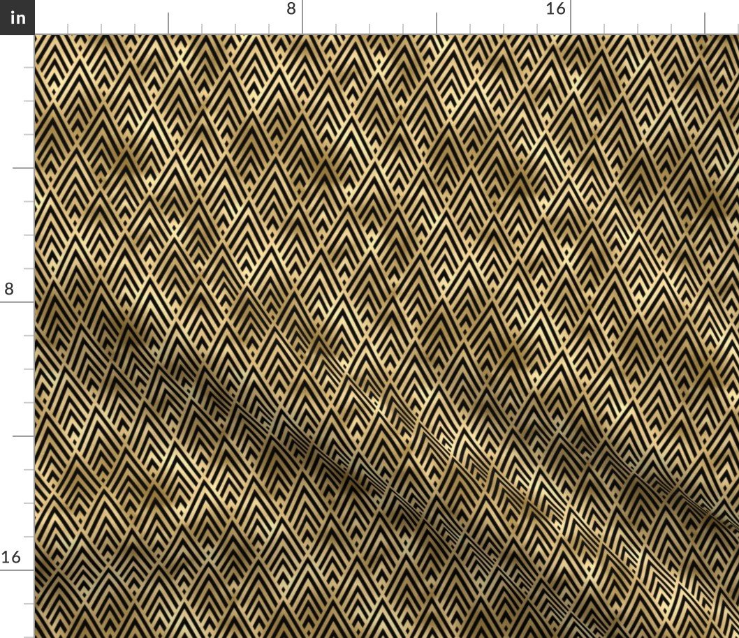 Small Diamond Chevrons in Black and Gold Vintage Faux Foil Art Deco Vintage Foil Pattern Fabric
