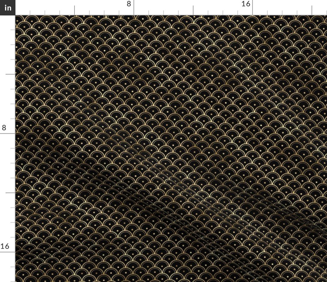 Small Dotted Scales in Black and Gold Vintage Faux Foil Art Deco Vintage Foil Pattern Fabric