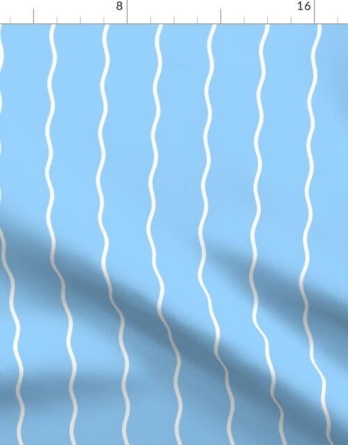 Small Double Squiggly White Lines on Light Blue Fabric