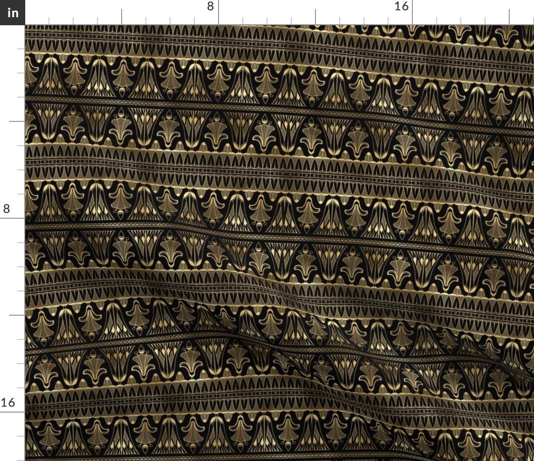Small Egg and Dart Frieze in Black and Gold Vintage Faux Foil Art Deco Vintage Foil Pattern Fabric Small Egg and Dart Frieze in Black and Gold Vintage Faux Foil Art Deco Vintage Foil Pattern Fabric