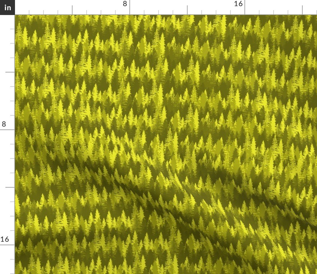 Small Endless Evergreen Forest with Fir Trees in Shades of Golden Yellow Fabric