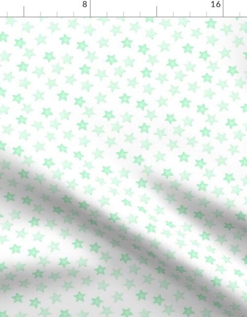 Small Faded Mint Christmas Stars on White Fabric