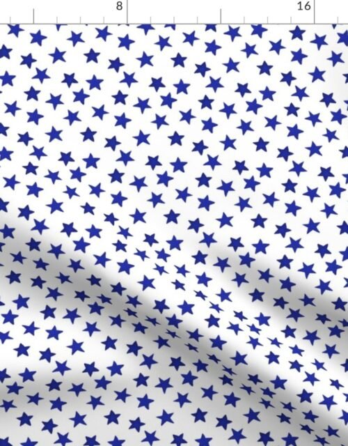 Small Faded Royal Blue Christmas Stars on White Fabric