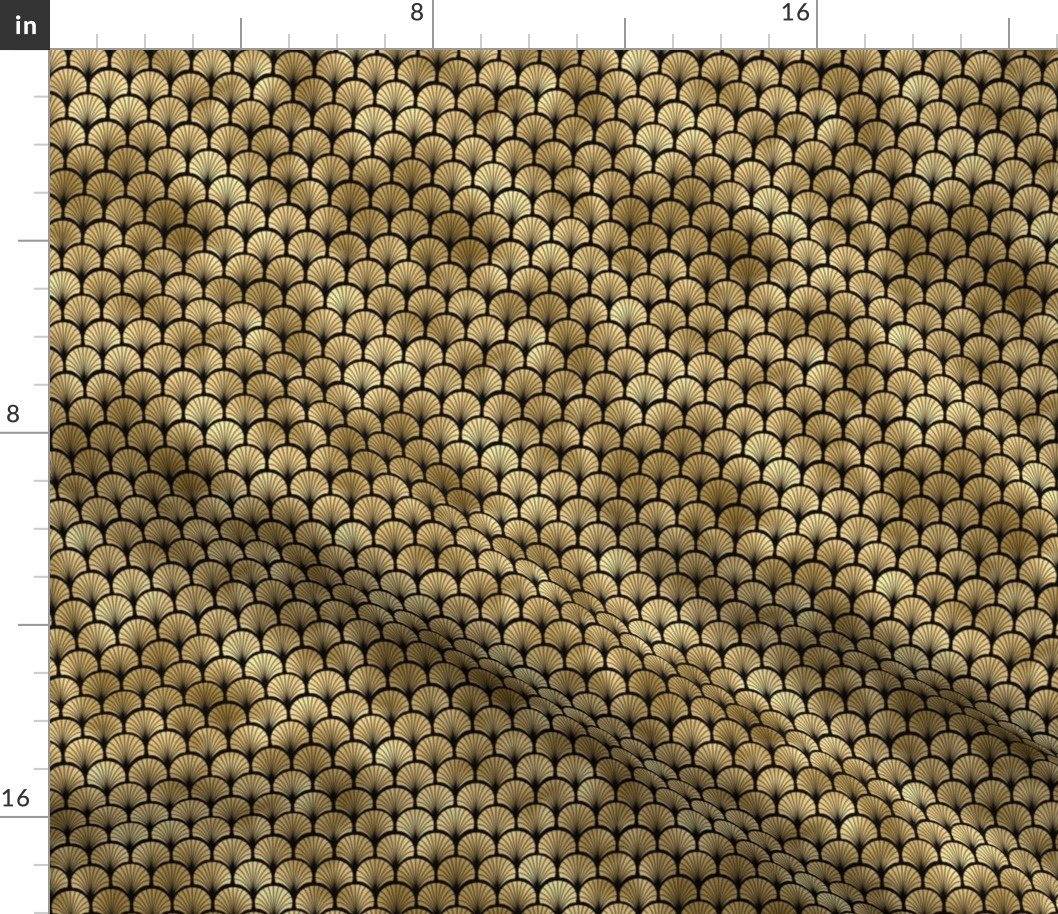 Small Fan Palms in Black and Gold Vintage Faux Foil Art Deco Vintage Foil Pattern Fabric