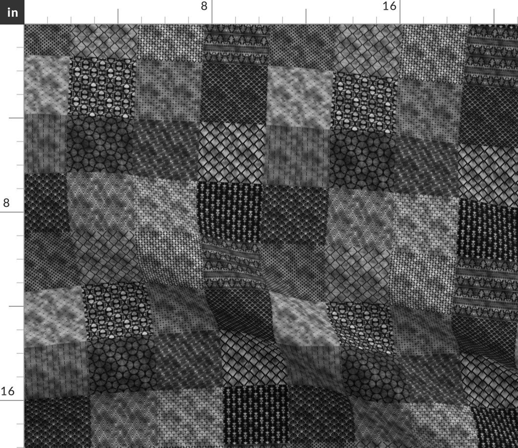 Small Faux Silver Foil and Black Vintage Art Deco Quilt Pattern Fabric