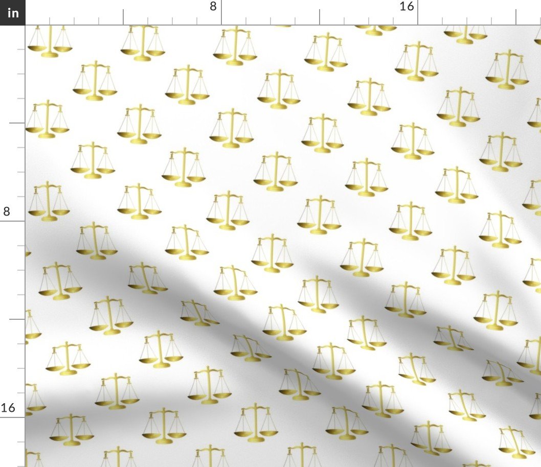 Small Gold Scales Of Justice on White Fabric Small Gold Scales Of Justice on White Fabric