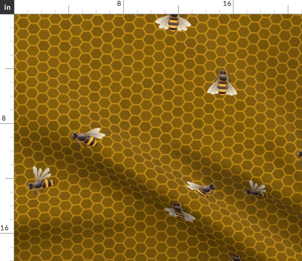 Small Golden Honey Honeycomb Bee Hive Geometric Hexagonal Design with Bees Fabric Small Golden Honey Honeycomb Bee Hive Geometric Hexagonal Design with Bees Fabric