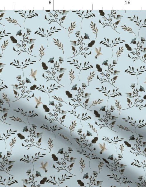 Small Handpainted Bluebells and Bluebirds on Blue Fabric