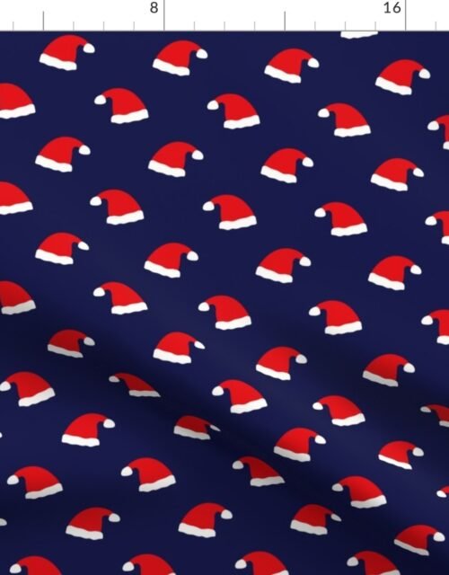 Small Jolly Old Saint Nick Red Santa Christmas Hats on  Midnight Blue Fabric