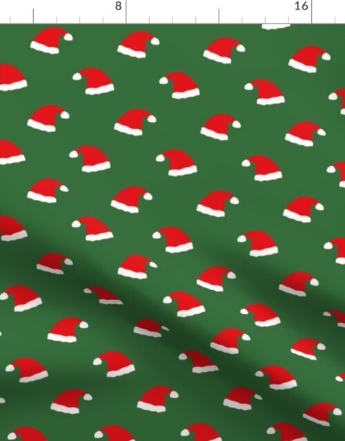 Small Jolly Old Saint Nick Red Santa Christmas Hats on  Tree Green Fabric